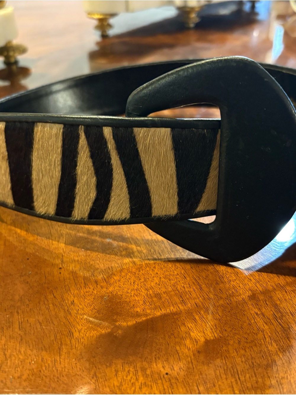 Saks Fifth Avenue Zebra Print Haircalf Leather Belt in Black and Tan